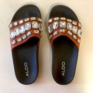 SOLD! Aldo brown Rhinestone slides